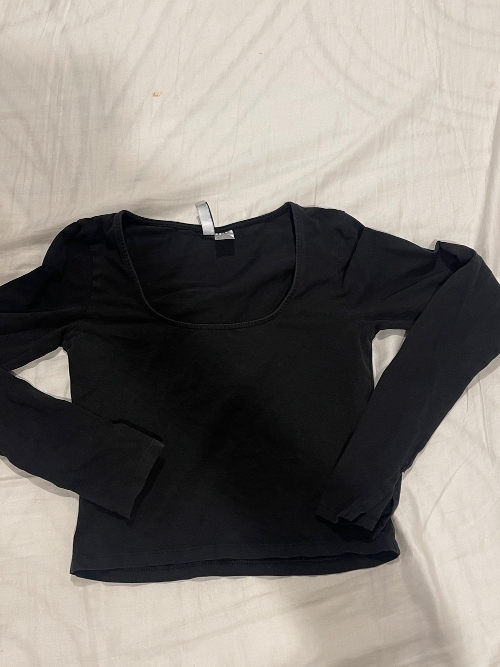 Divided Black Scoop Neck Long Sleeve Top